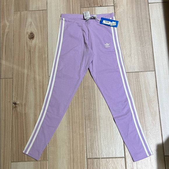 Adidas Kids Lilac Leggings with White Stripes - Picture 1 of 1